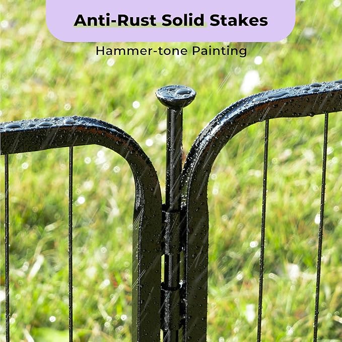 SunsGrove Garden Fence 40 in(H) x 4.5 ft(L) 2 Panels, Heavy Duty Metal Animal Barrier Fence for Dogs, Easy No-Dig Setup, Decorative Dog Fences, Black