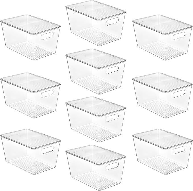 Vtopmart 10 Pack Clear Stackable Storage Bins with Lids, Large Plastic Containers with Handle for Pantry Organizer and Storage,Perfect for Kitchen,Fridge,Cabinet, Closet,Bathroom Organization