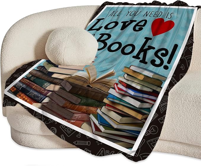 Book Blanket Decor Gifts for Book Lover Flannel Fleece Fuzzy Reading Throw Blanket Soft Warm Cozy Plush Book Blanket for Bed Couch Living Room Stuffed Decoration for Kids Adult 60"x50"