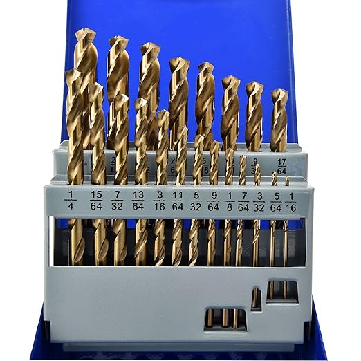 MaxTool Twist Drill Bit Set 21PCs 5% Cobalt HSS M35 Jobber Length Fully Ground for Hardened Steel Metal Cast Iron etc 1/16“ to 3/8”; JBS35G10R021S