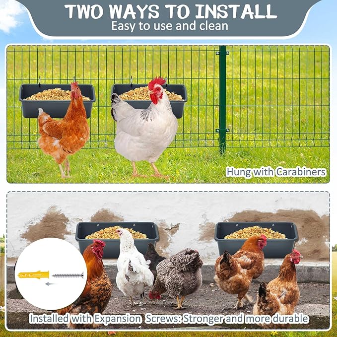 Wenqik 10 Pack 5 Quart Hanging Chicken Feeders Trough Goat Feeder Duck Water with Metal Clips Chicken Waterer Bucket Container for Fence Turkeys Horse Pig Deer Goose Livestock Poultry Supplies