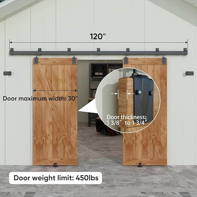 JUBEST 10FT Box Rail Exterior Barn Door Hardware Kit, Heavy Duty Sliding Door Track Kit Wall Mount Door Hardware Kit for Two Doors System(Doors Not Included), Black