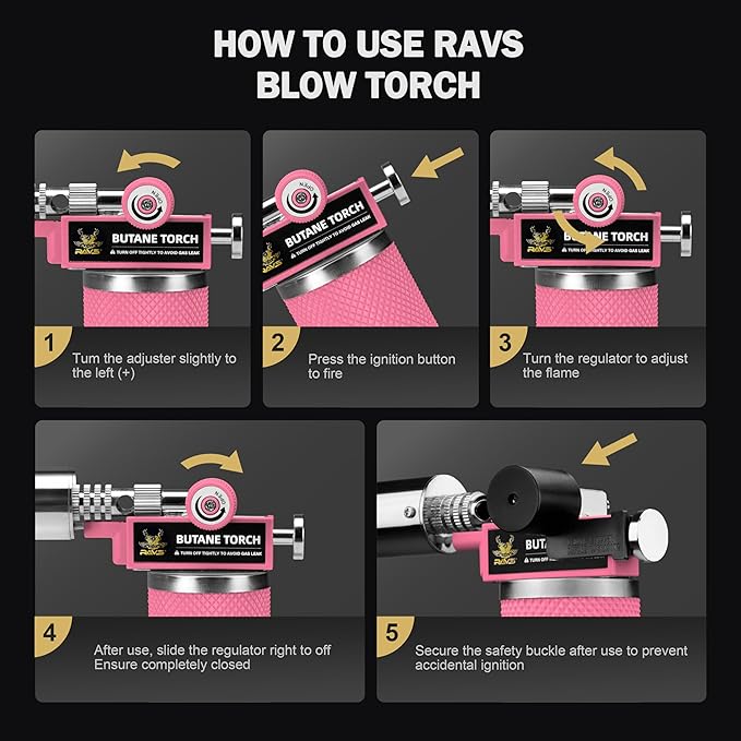RAVS Butane Torch, Metal Pink Torch Lighter with Adjustable Flame, Food Torch for Baking, BBQ, Desserts, Christmas Stocking Stuffers Gifts for Women, Butane Fuel Not Included