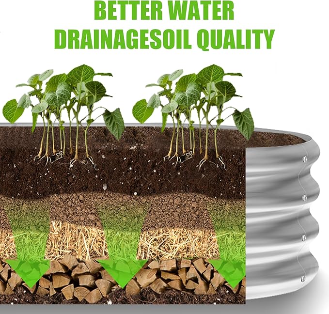 Land Guard 8ft Galvanized Raised Garden Bed Kit, Raised Garden Boxes Outdoor, Oval Metal Raised Garden Beds for Vegetables, Silver,108 Gallon Capacity(with 10 Connecting rods)