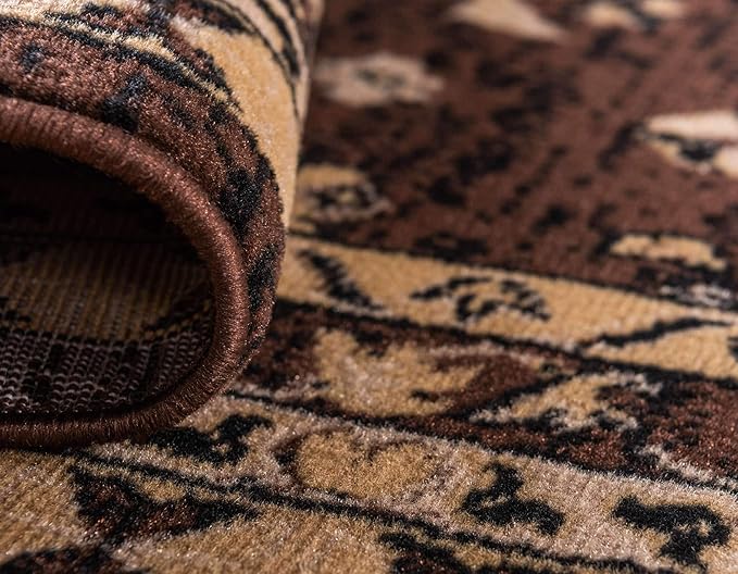 Unique Loom Taftan Collection Border Geometric Tribal Inspired Design Area Rug (8' 0 x 8' 0 Round, Brown/ Tan)