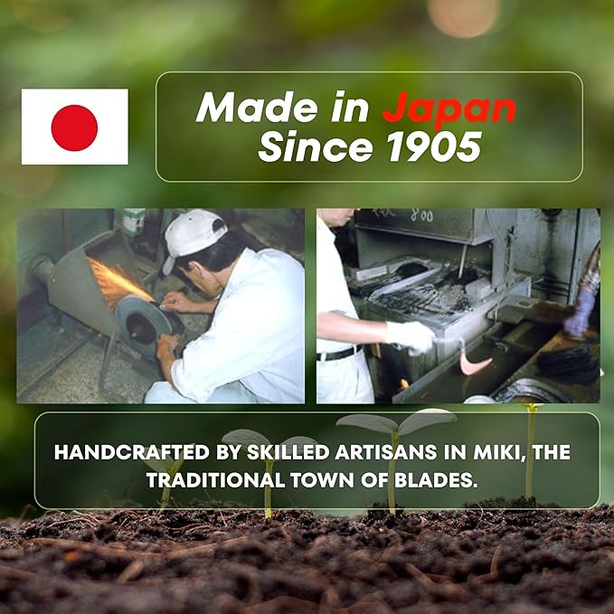 Hounen Miyawaki Japanese Weeding Sickle (Kama) – Curved Plain-Edge, Non-Twisted, Rust-Resistant Japanese Steel, Lightweight Wood Handle, Made in Japan