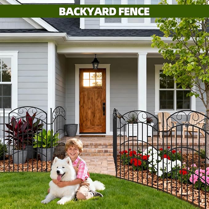 8 Panels 40in(H) Decorative Garden Fence, Total 18ft L Heavy Duty Iron Metal No Dig Animal Barrier Fence, Tall Garden Border Fencing, Temporary Dog Fencing Outdoor for Yard