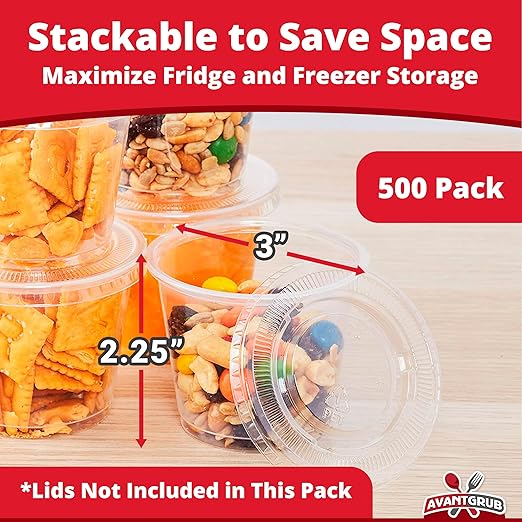 Leakproof, BPA Free 5.5 oz Souffle Cups 500 PK. Stackable Portion Containers for Sampling, Salad Dressing, Sauces, Jello Shots. Plastic Food Prep Supplies for Restaurant, Cafe, Catering, Deli, Party