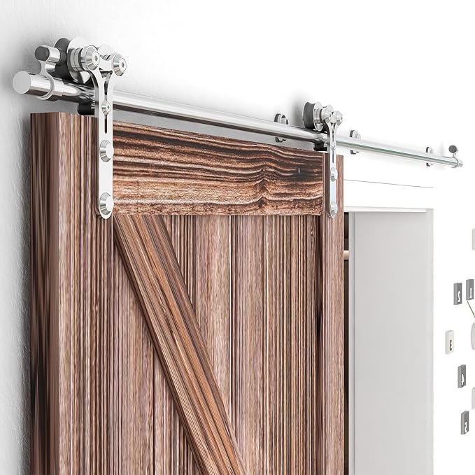 TSMST 8FT Sliding Barn Door Hardware Kit, Stainless Steel Heavy Duty Sturdy Barn Door Track for Single Wood Door, Slide Smoothly Quietly (Y Style)