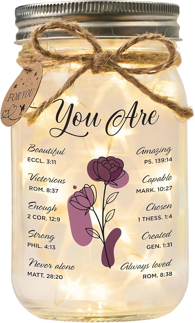SOLMAY Birthday Gifts for Women – “You Are” Inspirational Mason Jar Night Light, Sentimental Christmas Gifts for Women, Christian Gift for Mom Sister Best Friend, Gratitude Decoration Jar