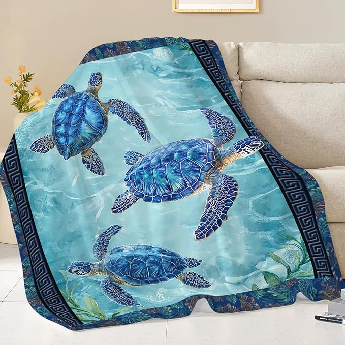 Sea Turtle Blanket Gifts for Girls Boys Ocean Turtles Throw Blankets Cozy Plush Fleece Flannel Fuzzy for Women Men Decor 80"X60"