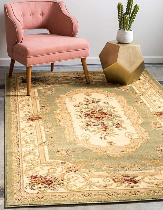 Unique Loom Versailles Collection Traditional Classic Floral Motif Area Rug (7' 0 x 10' 0 Rectangular, Green/ Ivory)