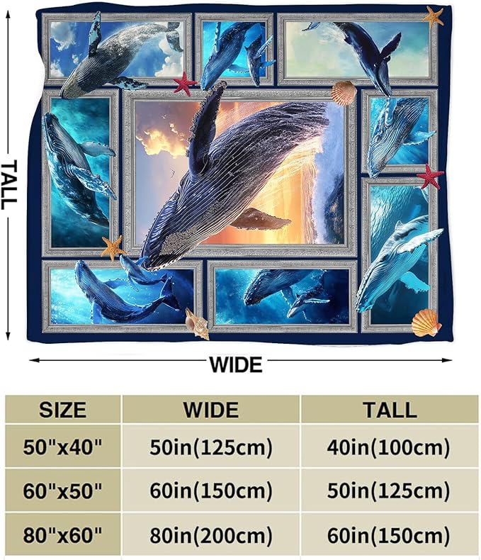 Orca Blanket Ultra Soft Cozy Killer Whale Throw Blanket Fleece Fuzzy Plush Marine Life Lovers Whales Decor Gifts for Women Girls Adults Couch Sofa 60"x50"