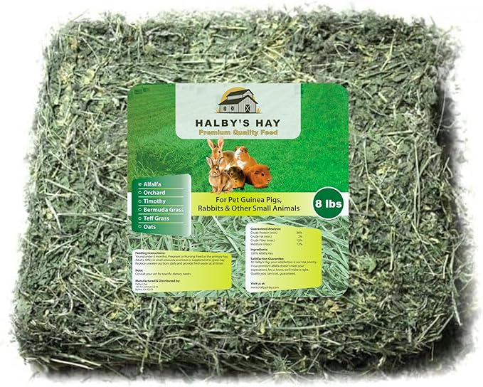 Halby’s Hay™ Premium Alfalfa Flake Hay – 8 lb Bag – Farm Fresh, Sun-Cured, Feed for Rabbits, Guinea Pigs, Chinchillas, Horses & Goats – Soft, Green, Dust-Free, High Protein USA Grown