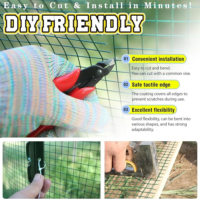 Hardware Cloth 1/2inx48inx100ft,Chicken Wire Fencing Vinyl PVC Coated welded wire mesh Animal Coop Garden Plant for Rabbit, Snake,rodents,Foxes,Groundhogs，Poultry Netting Cage Farm Protection