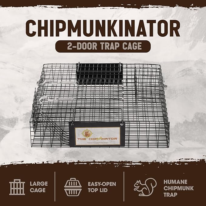 Rugged Ranch Single Chipmunkinator Multi‑Catch Chipmunk Trap, Wire Cage, 14.5"x4"x 4.5" - Live Catch‑and‑Release, 2‑Door Humane Rodent Control, No‑Poison Outdoor Use