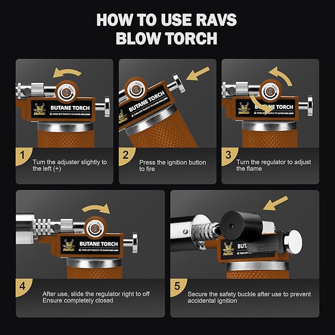 RAVS Butane Torch Lighter, Kitchen Torch with Adjustable Flame, Cooking Torch for Creme Brulee, BBQ, DIY, Christmas Gifts Stocking Stuffers Gifts for Women, Brown, Butane Gas Not Included