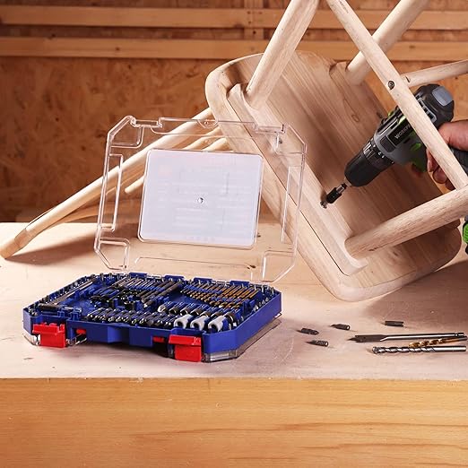 WORKPRO 455-Piece Drill Bit Set and Screwdriver Bit Set, Titanium Twist Drill Bits, Drywall Screws with Double Sided Storage Case, for Wood Metal Plastic Concrete Masonry