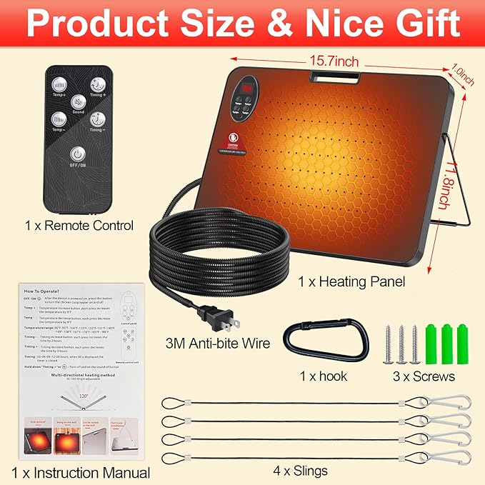 Upgraded Chicken Coop Heater,200W Safe Chicken Heater for Coop, Chick Heating Plate Radiant with Thermal Protector,Energy Efficient Heater with High Temperature Alert for Winter Chicks Poultry Animals