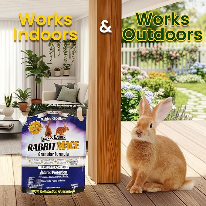 Nature's Mace Rabbit Mace Granules, 7 Pounds, Rabbit Repellent Outdoor, Rabbit Deterrent for Garden, Yard, Repel Bunnies, Keep Rabbits Out, Safe to Use Around People, Pets, & Plants