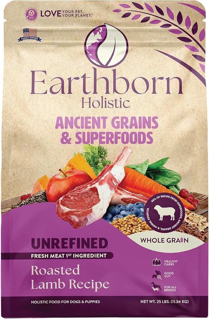 Earthborn Holistic Unrefined Roasted Lamb 25 lb. Ancient Grains & Superfoods Dry Dog Food