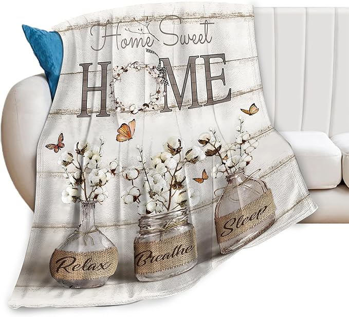 Farmhouse Floral Blanket for Women Girls Ultra Soft Cozy Cotton Flower Throw Blanket Fleece Fuzzy Plush Bedding Blanket Flower Gifts for Women Girls Kids Adults Couch Sofa 50"x40"