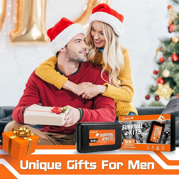 Dusor 19 in 1 Survival Kit Stocking Stuffers for Men, Mens Gift for Christmas 2025, Hunting Fishing Accessories Gifts, Camping Essentials Gifts for Men Who Have Everything, Survival Gear and Supplies