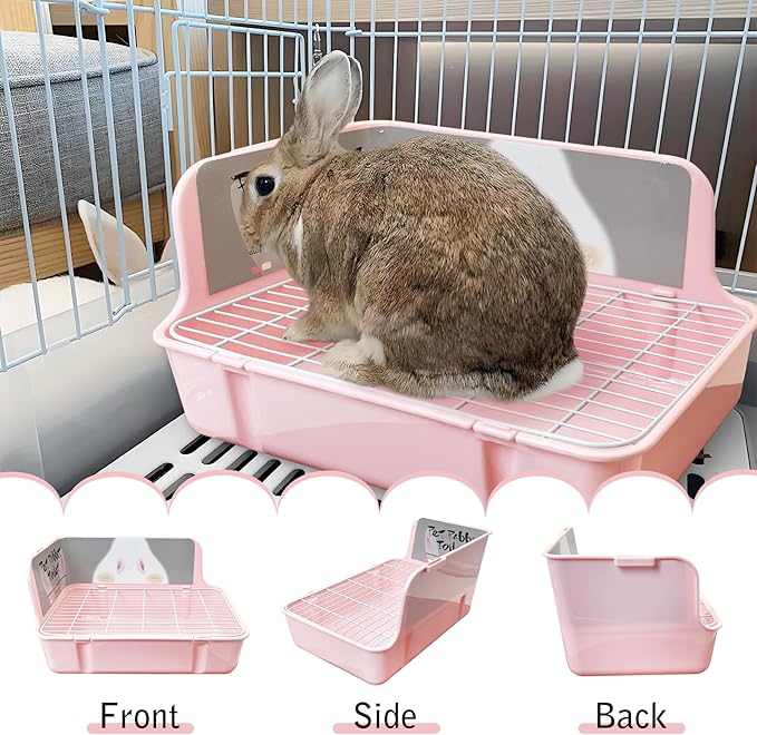 Bunny Litter Box with Grate, Rabbit Corner Litter Pan, Pet Toilet Potty Trainer with Scoop & Disposable Liner for Guinea Pig Ferrets Chinchilla