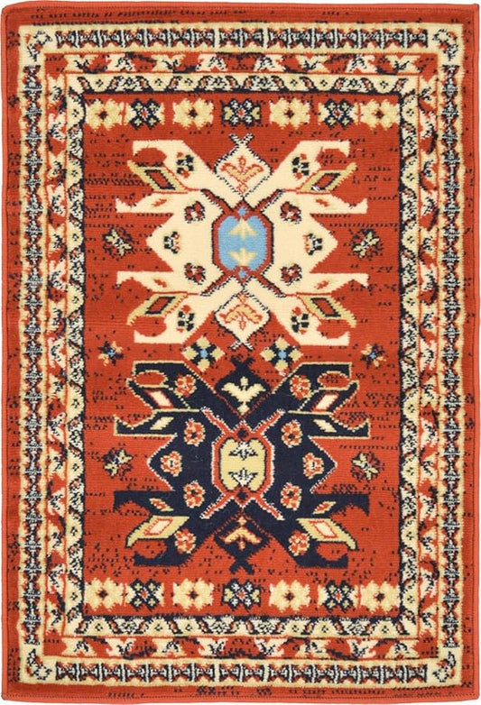 Unique Loom Taftan Collection Border Geometric Tribal Inspired Design Area Rug (2' 2 x 3' 0 Rectangular, Terracotta/ Ivory)
