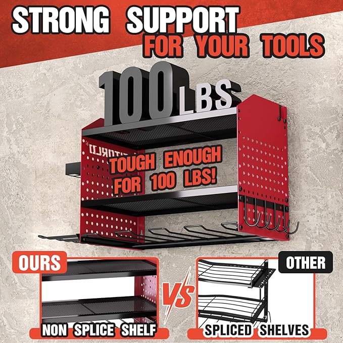 Veitorld Power Tool Organizer with Charging Station - 4 Drill Holders - Heavy Duty Modular Wall Mount Rack for Garage, Tool Storage Organizer - Christmas Birthday Gifts for Men Dad Him Husband