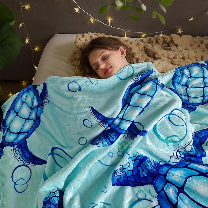 Cute Turtle Blanket for Women Girls Kids Adults 60" x 80", Ocean Sea Flannel Throw for Sofa Couch Bed Living Room, Gifts for Animal Lovers
