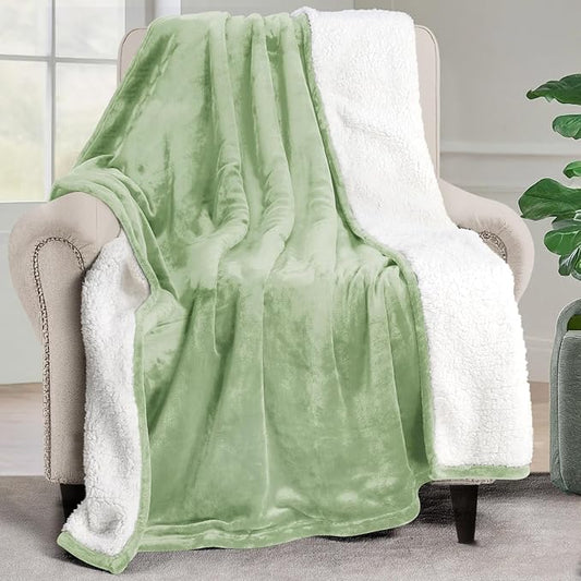 Utopia Bedding Sherpa Blanket Throw Size (Sage Green, 50x60 Inches) - Soft Lightweight Plush Fleece Reversible Blanket for Bed, Sofa, Couch, Camping and Travel