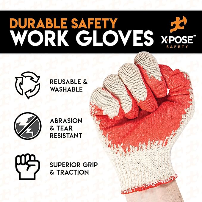 Working Gloves Red & Blue Palm Working Gloves - Latex Rubber Coated Knit with Grip-Safety Gloves for Construction,Electrician