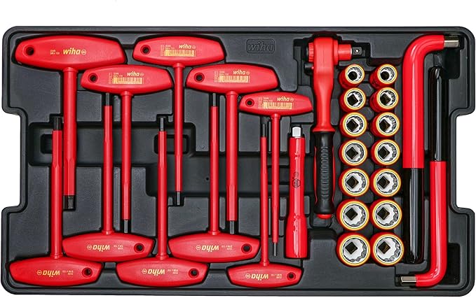 Wiha 32800 Insulated Tool Set with Screwdrivers, Nut Drivers, Pliers, Cutters, Ruler, Knife and Sockets in Rolling Tool Case, 10,000 Volt Tested and 1000 Volt Rated, 80-Piece Set