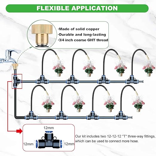 98 Ft Drip Irrigation System,360°Bendable Drip Irrigation Kit,25 Nozzles and 27 Quick Connectors,Automatic Garden Irrigation System,Adjustable Atomizing System for Plants, Greenhouse,Yard,Lawn