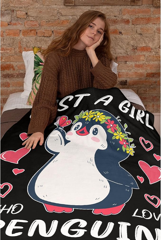 Just Girl Loves Penguins Blanket Soft Blankets and Throws Flannel Cozy Lightweight Quilt Gift Perfect for Bed Sofa Couch-40 x30 Extra Small for Pets