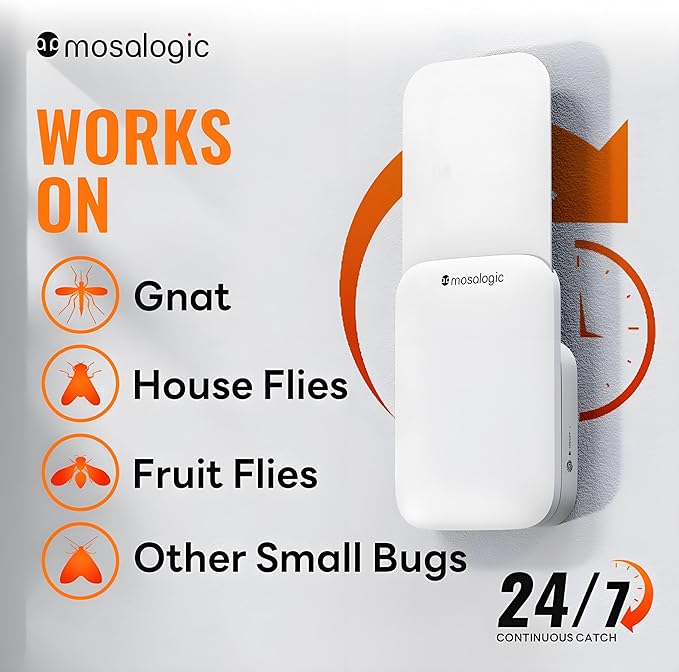 Mosalogic Fruit Fly Traps for Indoors Gnat Trap for House Indoor-600 Sqft Protection Area UV Fly Insect Trapper for Fruit Flies，Gnats，Mosquito，and Other Flying Insect Plug-in Bug Killer White 2Pack