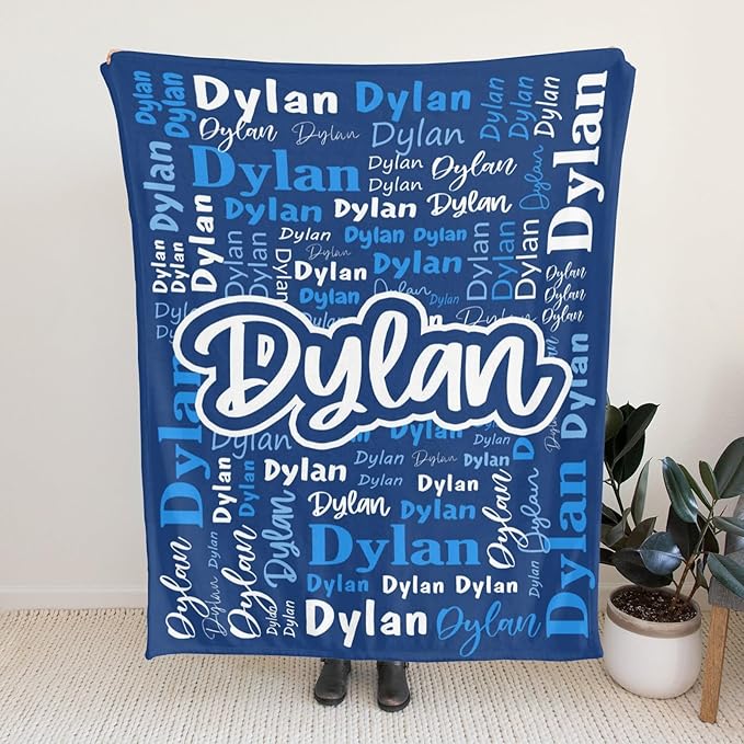 Custom Blanket with Name Personalized Blankets for Kids Adult Boys Girls Flannel Monogrammed Customized Blankets Throw (40''x50'')