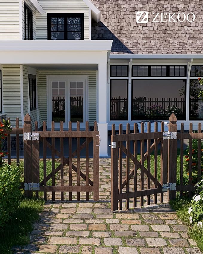ZEKOO Stainless Steel Vinyl Fence Gate kit, Self Closing Gate Hinges and Latch, Rust Proof, Use for Vinyl Fence Gate and Wood Fences Gate, Heavy Duty 1 Gate Latch 2 Gate Hinges (White)