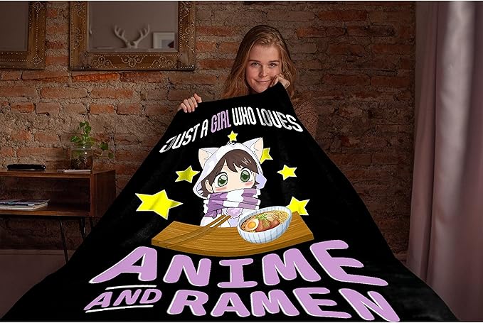 Microfiber Flannel Throw Blanket Just A Girl Who Loves Anime and Ramen Super Soft Cozy Lightweight Summer Quilt Perfect for Bed Sofa-50"x40" Small for Kids