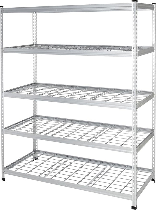 Amazon Basics 4000IBS Heavy Duty Adjustable Storage Shelving Unit, 5 Shelf, High-Grade Aluminum, Silver, 60 x 24 x 78 Inch