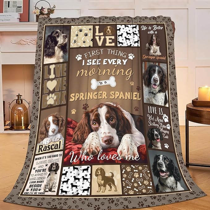 Dynova Springer Spaniel Blanket Cozy Plush Dog Lovers Gifts Throw Blankets Animal Fuzzy Flannel Fleece for Girls Boys Women Men 80"X60"
