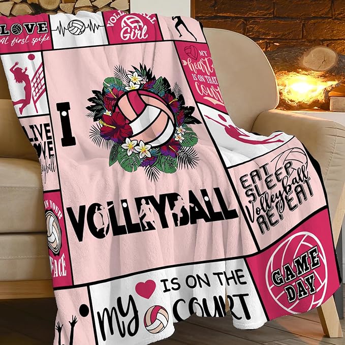 Volleyball Blanket Super Soft Warm Volleyball Fleece Throw Blanket for Girls Women Cozy Fluffy Volleyballs Lightweight Flannel Gifts Blankets for Kids Adults 80"X60"