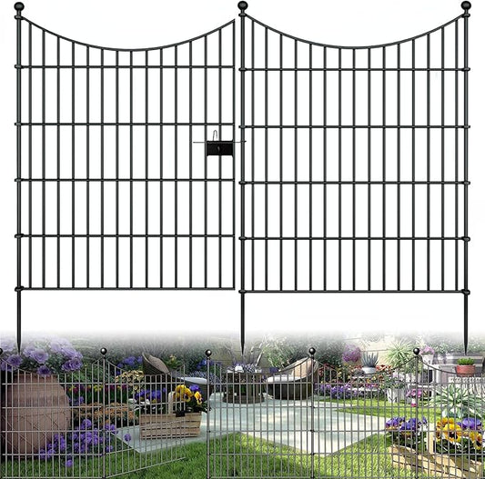 10 Panels Garden Fence Dog Fence Outdoor for Yard, 32in H x 23.6ft L Rustproof Metal Fencing with Ground Stakes | No Dig Animal Proof Containment for Pets/Rabbits | Durable Patio Security Panels