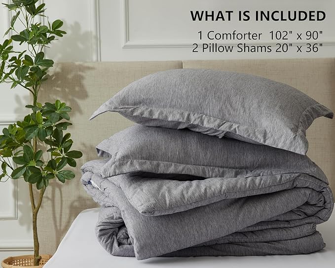 CozyLux King Size Comforter Set - 3 Pieces Grey Soft Luxury Cationic Dyeing Bedding Comforter for All Season, Gray Breathable Lightweight Fluffy Bed Sets with 1 Comforter and 2 Pillow Shams
