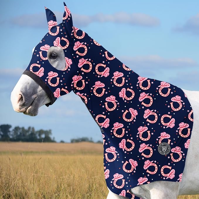 Harrison Howard Soft Horse Hood All-Covered Comfortable Sleezy for Horses with Zipper Horseshoe L