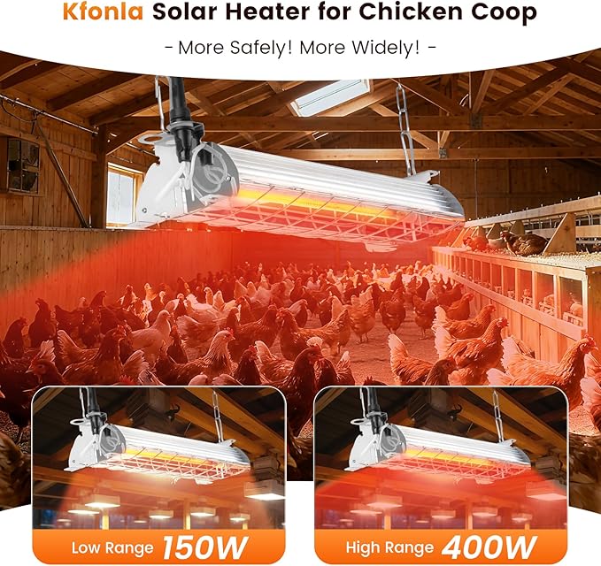 Large Chicken Coop Heater Lamp, 400W Carbon Fiber Chicks Brooder Heater Plates, Brooder Heating Lamp for Chicks Coop, Adjust 2 Mode Temp Hanging Height, Suitable for Poultry Indoor (14x5.5In)