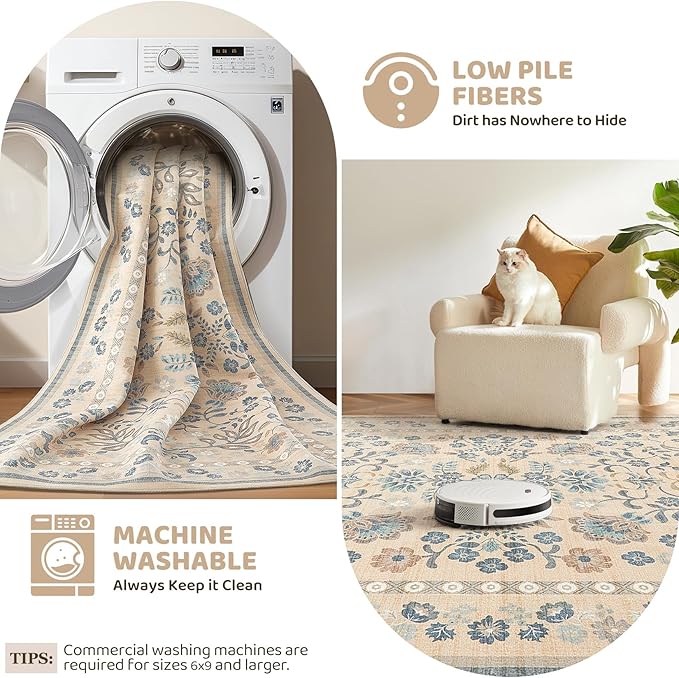 Door Mat Entrance Rug: 2x3 Washable Area Rug Boho Floral Small Rug - Non-Slip Low Pile Throw Indoor Carpet for Entryway Kitchen Front Door Bathroom Entry Kids Room - Multi Color