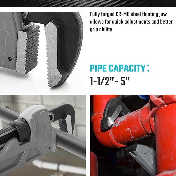 DURATECH 48-inch Heavy Duty Aluminum Straight Pipe Wrench, Adjustable Plumbing Wrench, Drop Forged, Exceed GGG standard