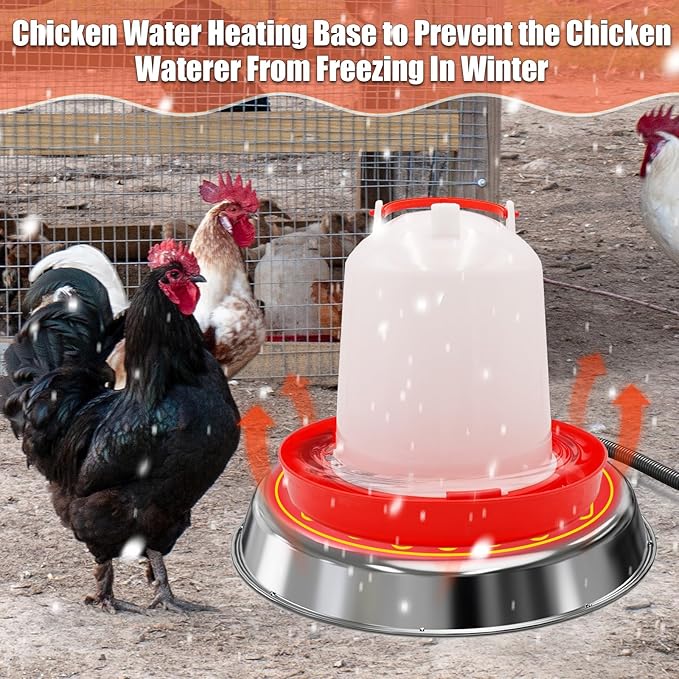 Chicken Water Heater for Winter,14" Heating Base for Metal/Plastic Chicken Waterer Poultry Founts Under 5 Gallon,48W Thermostat Chicken Coop Water Heater